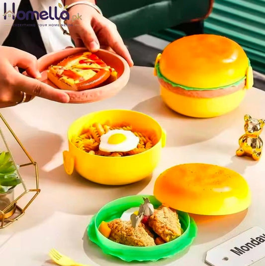 Cute Double-layer Hamburger Lunch Box Food-grade for Students and Children Microwaveable Bento Box