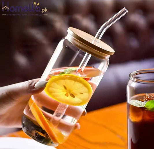 Glass With Wooden Lid and Straw Transparent Milk Tea Cup Glass Drinking set Milk Mocha Cap for Cocktail Whiskey