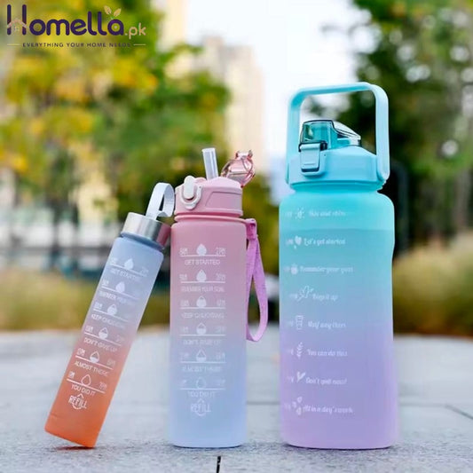 Large Capacity Sports Fitness Water Bottle Portable Outdoor Plastic Straw Cup 3-piece Set Gradient Color Home Living Accessories