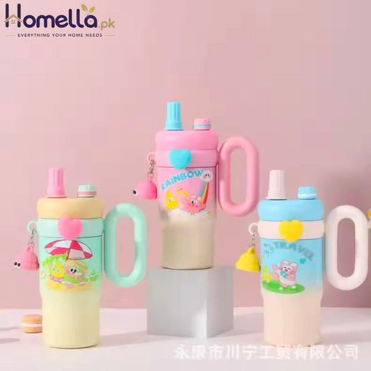 New Cute Cartoon Pattern Large Capacity Stainless Steel Insulated Mug Portable Car Vehicle Cup with Handle Thermal Flask