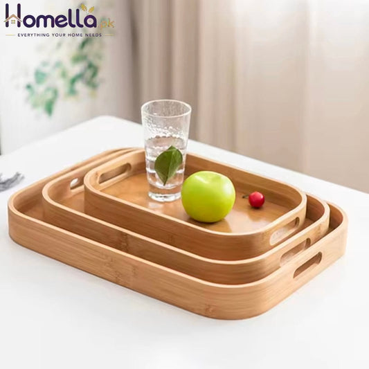 Multipurpose Round Rectangular Bamboo Wooden Serving Tray Household Tea Coffee Trays Kitchen Storage Tray for Breakfast Food