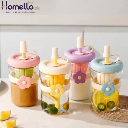 Flower Cup High Aesthetic Glass Portable Straw Cup Water Cup