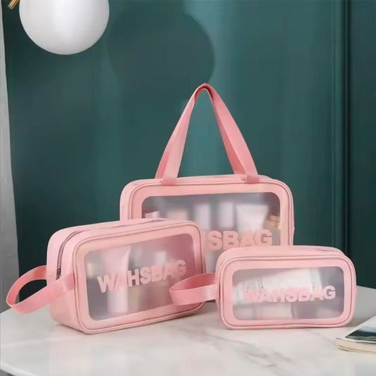 Portable Makeup Bag Large Capacity Make Up Brushes Lipstick Powder Travel Cosmetics Storage Toiletry Bag Waterproof Transparent