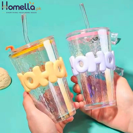Kawaii Water Bottle For Coffee Juice Tea Cute Tumbler Glass Cup With Straw Lid Portable Reusable Drinking Bottle Straw Water Cup