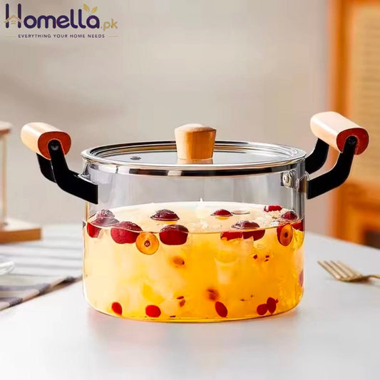 Flameproof Glass Saucepan Explosion-Proof Noodle Pot, Heat Retention Soup Maker, Transparent Kitchen Cooking Pen Easy Clean