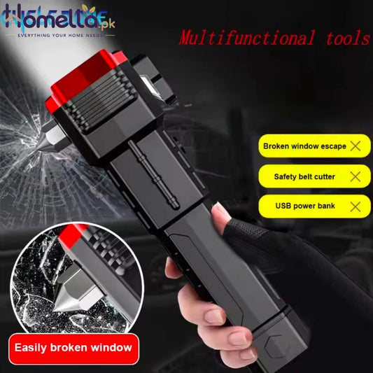 Car Safety Hammer with Flashlight LED Multi-Function Flashlight Emergency Car Escape Tool Window Glasses Breaker Seatbelt Cutter