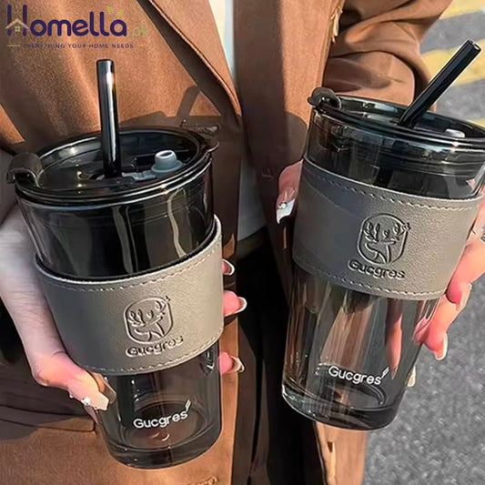 450ML High Beauty Wind Bamboo Glass Cup Summer Straw Large Capacity Women's Straw Cup