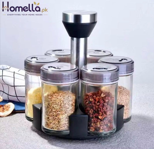 Kitchen Glass Seasoning Storage Bottle With Lip Salt White Red Sugar Spice Jar Combination Rotating Shelf Seasoning Bottle