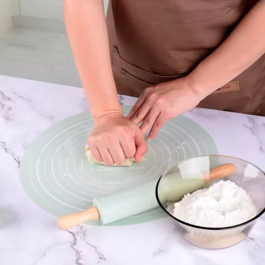 Silicone Dough Mat And Non-stick Rolling Pins Set Kneading Pad Anti-Slip Pastry Boards For Pizza Pastry Bread Baking Tools