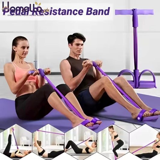 Four-Tube Pedal Tensioner Multi-Functional Household Fitness Equipment Yoga Abdominal Strengthening Elastic Band TensionRope