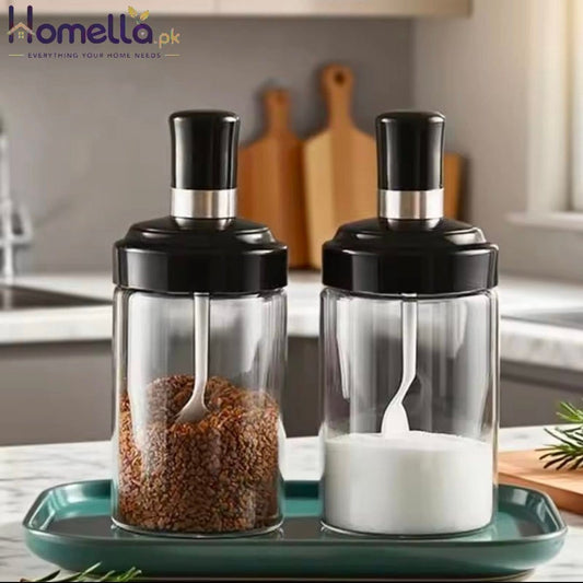 Kitchen Salt Pepper Bottle Glass Seasoning Bottle With Spoon Bush Sugar Salt Dispenser Seasoning Jar Cooking Shaker Container