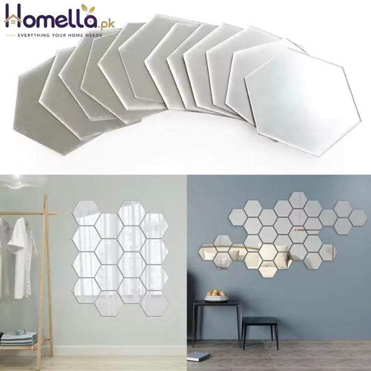 12PCS/Lot Geometric Solid Hexagonal Mirror Wall Stickers DIY With Built-in Adhesive and Removable Home Decoration