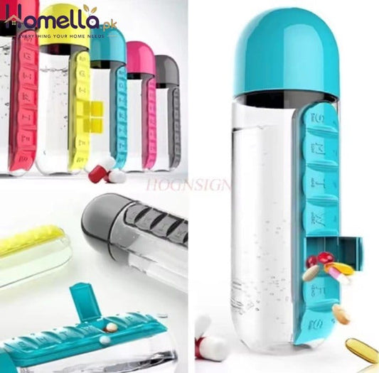 Seven-day pill Case Cup 600ml Sports Water bottle Plastic Convenient With Daily pill Box Organizer Drinking Tour Hiking Cup