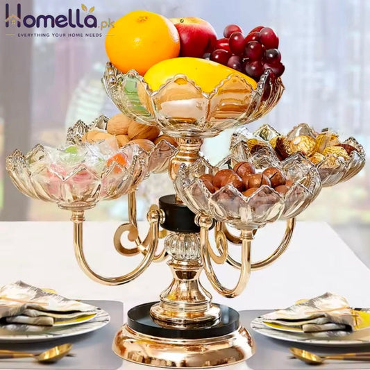 European-Style Multi-layer Fruit Tray Alloy Base Rotatable Cake Tray Living Room Household Dried Fruit Snack Storage Glass Tray