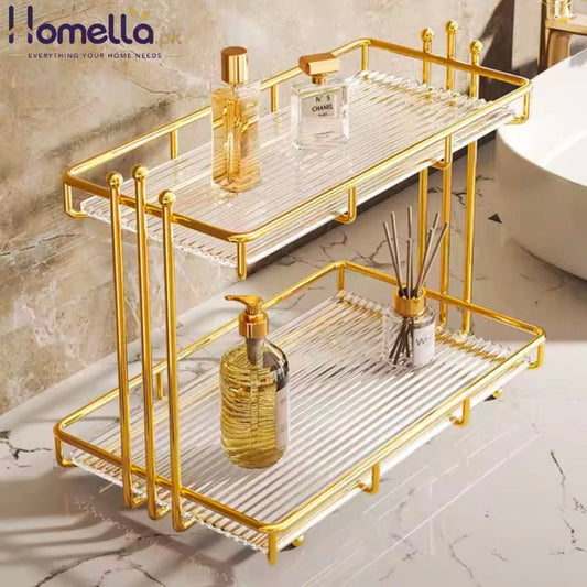 Stainless Steel Frame Acrylic Bottom Plate Storage
Holder Bathroom Washbasin Toiletries Shelf Home Dresser Cosmetic Storage Rack