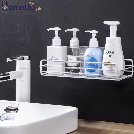 No Drilling Rectangle Iron Storage Rack Strong Adhesive Bathroom Kitchen Shelf Bathroom Toilet Organizer Stainless Steel Hook In