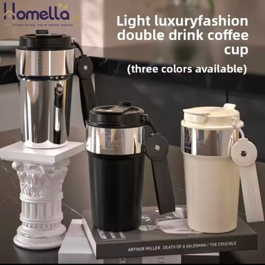 Double-Sided Coffee Cup Portable Outdoor Thickened 316 Stainless Steel Insulated Water Bottle for Women Car-Voyage High Aestheti