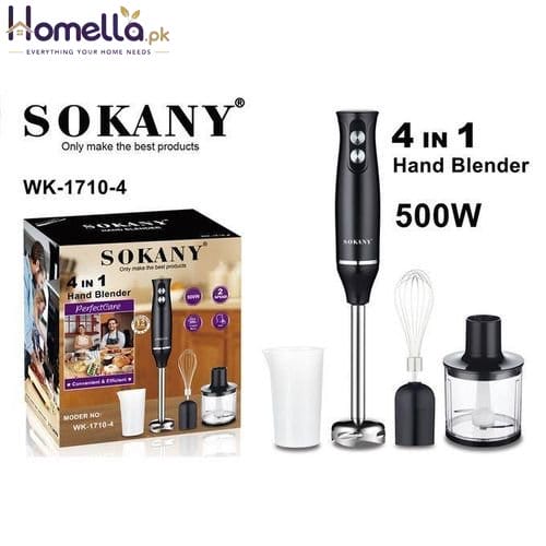Hand Immersion Blender 500W 4-in-1 Stainless Steel Stick Food Mixer 700ml Mixing Beake 500ml Processor Whisk