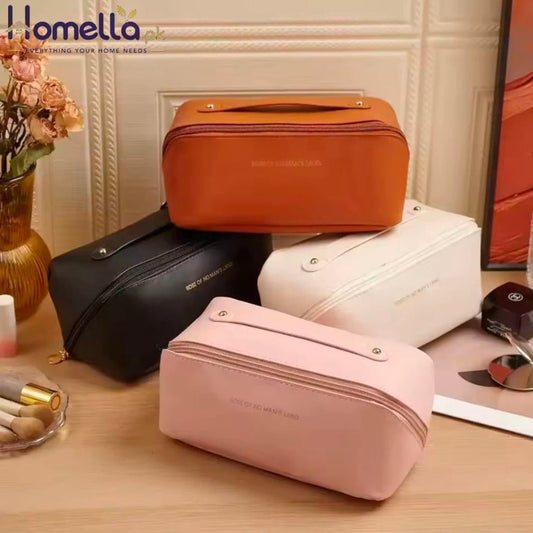 Retro Fashionable Elegant PU Cosmetic Bag Waterproof Travel Handheld Toiletry Bag Simple Solid Color Design Makeup Organizer