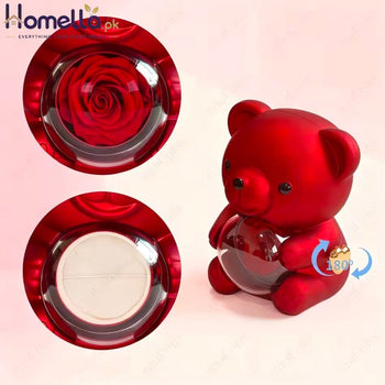Red Heart Zircon Pendant Necklaces With Cute Bear Rose Gift Box For Women