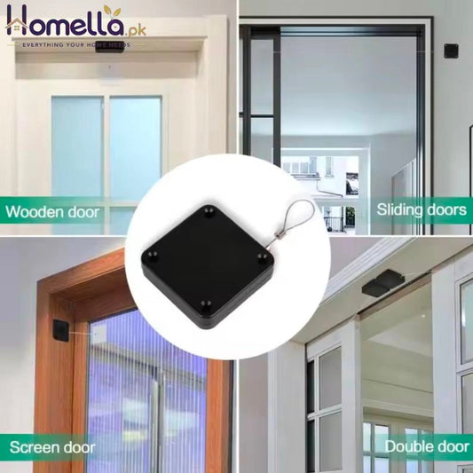 1pc Black Punch Free Automatic Sensor Door Closer Automatic Shutdown Device Non Punching Telescopic Sliding Door Device