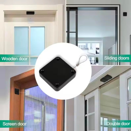 1pc Black Punch Free Automatic Sensor Door Closer Automatic Shutdown Device Non Punching Telescopic Sliding Door Device