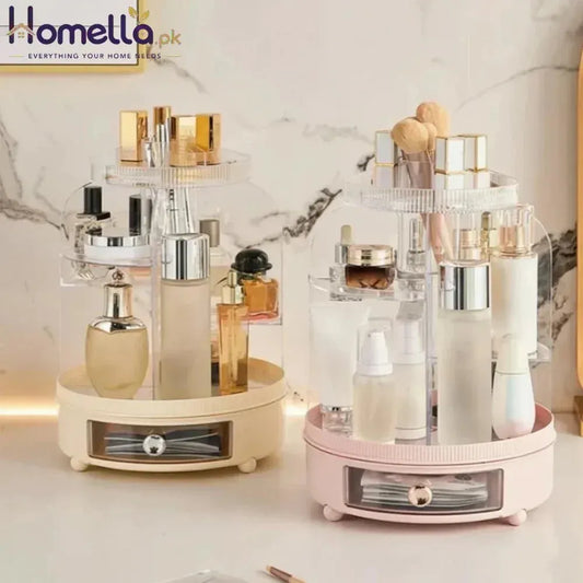 360° Rotating Cosmetics Organizer, Dust Proof Dressing Table Storage Rack, Cosmetics Drawer Organizer