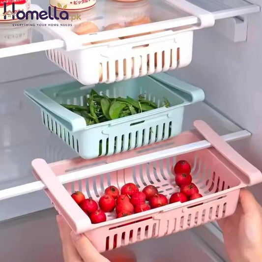 Refrigerator Storage Basket Adjustable Stretchable Refrigerator Partition Storage Rack Multi Functional Flexible Storage Basket