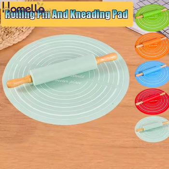 Silicone Dough Mat And Non-stick Rolling Pins Set Kneading Pad Anti-Slip Pastry Boards For Pizza Pastry Bread Baking Tools