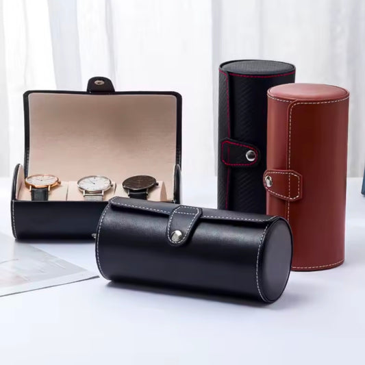 Watch Bag 3 Slots Luxury Ortable Vintage PU Leather Roll Watch Storage Box Travel Wristwatch Jewelry Gift Storage Display Case