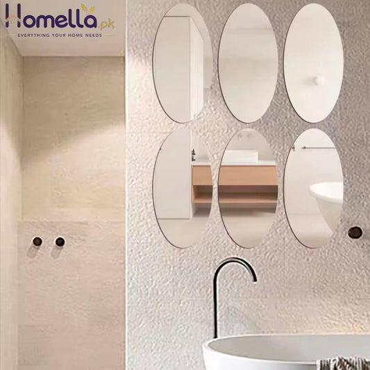 3D Wall Stickers Mirror Reflective Surface Oval Square Acrylic Sticker Home Bathroom Living Room Wall Decoration