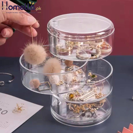 Rotating Jewelry Storage Box Makeup Storage Rack Bracelet Earring Round Plastic Organizer Boxes Holder Display Rack With Cover