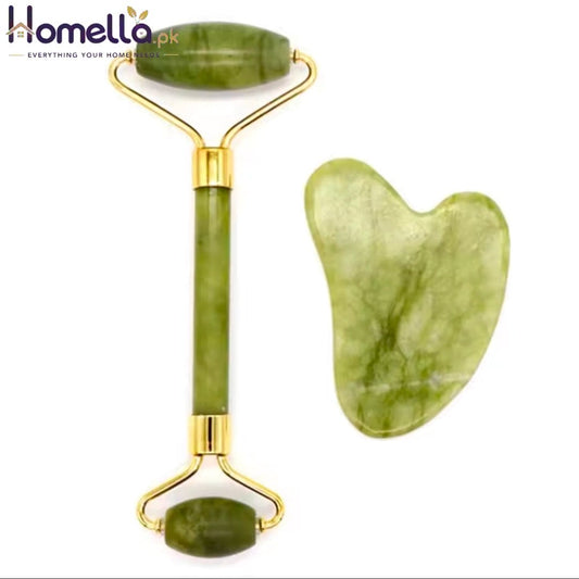 Natural Jade Stone Double-Headed Facial Massage Roller Guashe Board for Face & Body Skin Relaxation Neck Care Beauty Slimming