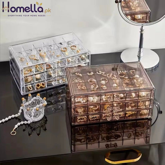 72/120 Grids Jewelry Organizer Display Acrylic Cosmetic Storage Box 3 Layers Organizer Holder Nail Ring Earring Drawer Container
