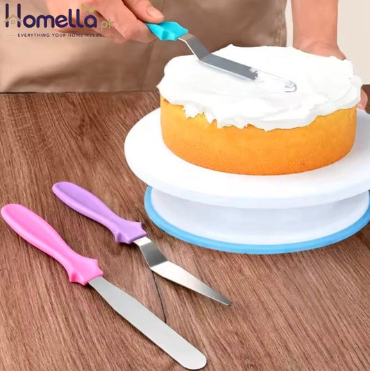 3-Piece Stainless Steel Cream and Cake Decorating Spatula Set with Plastic Handle