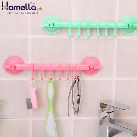 WIKHOSTAR 6 Hooks Towel Rack Suction Cup Hooks Bathroom Organizer Wall-mounted Storage Shelf Kitchen Towel Hanger Rack