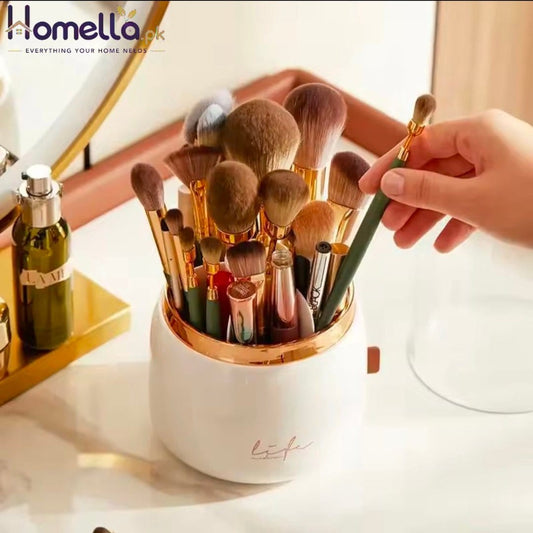 Makeup Brush Holder Storage Box with lid 360 Degree Rotating Dustproof Makeup Brush Storage Box Suitable